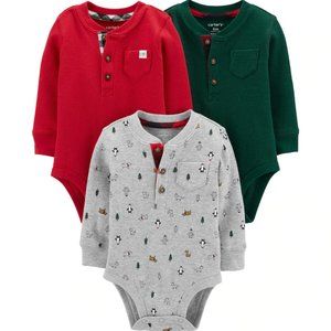 Baby Boy Holiday Thermal Bodysuits Long Sleeve